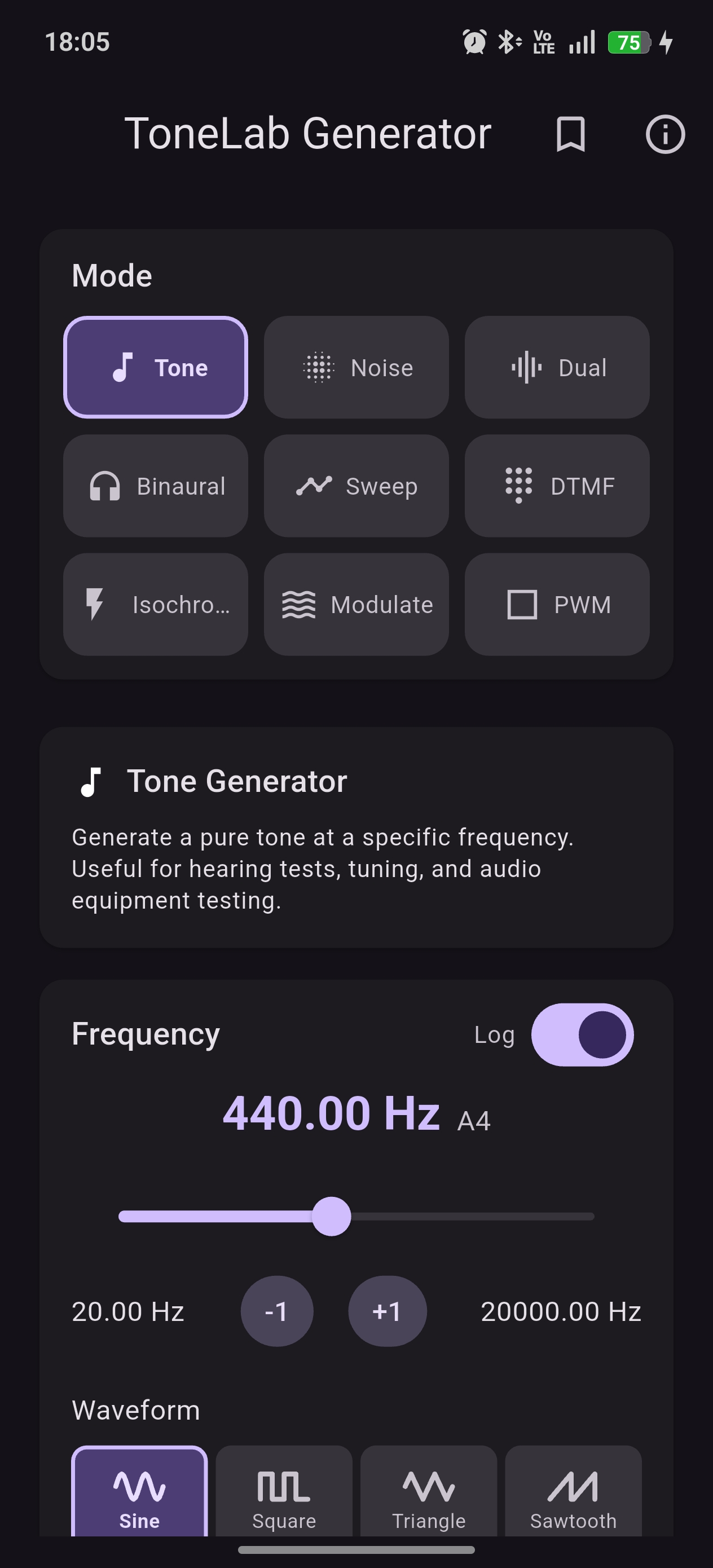 ToneLab Generator App Screenshot